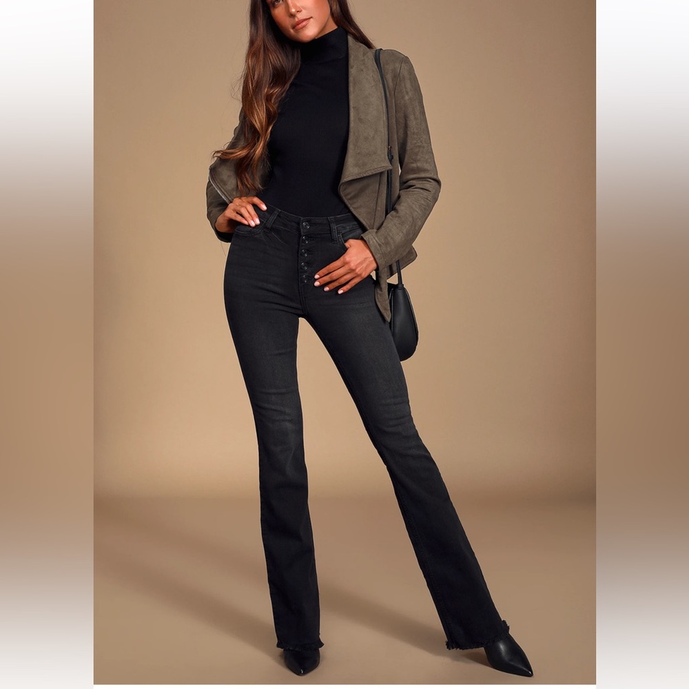 Trina Washed Black Button-Fly Flare Jeans